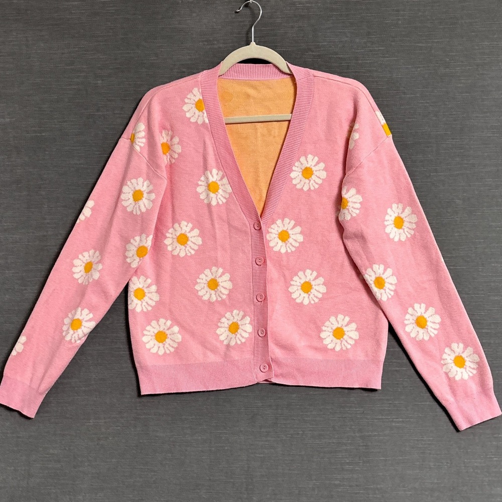 Daisy Floral Sweater Cardigan M Cute Preppy Colorful Hippie